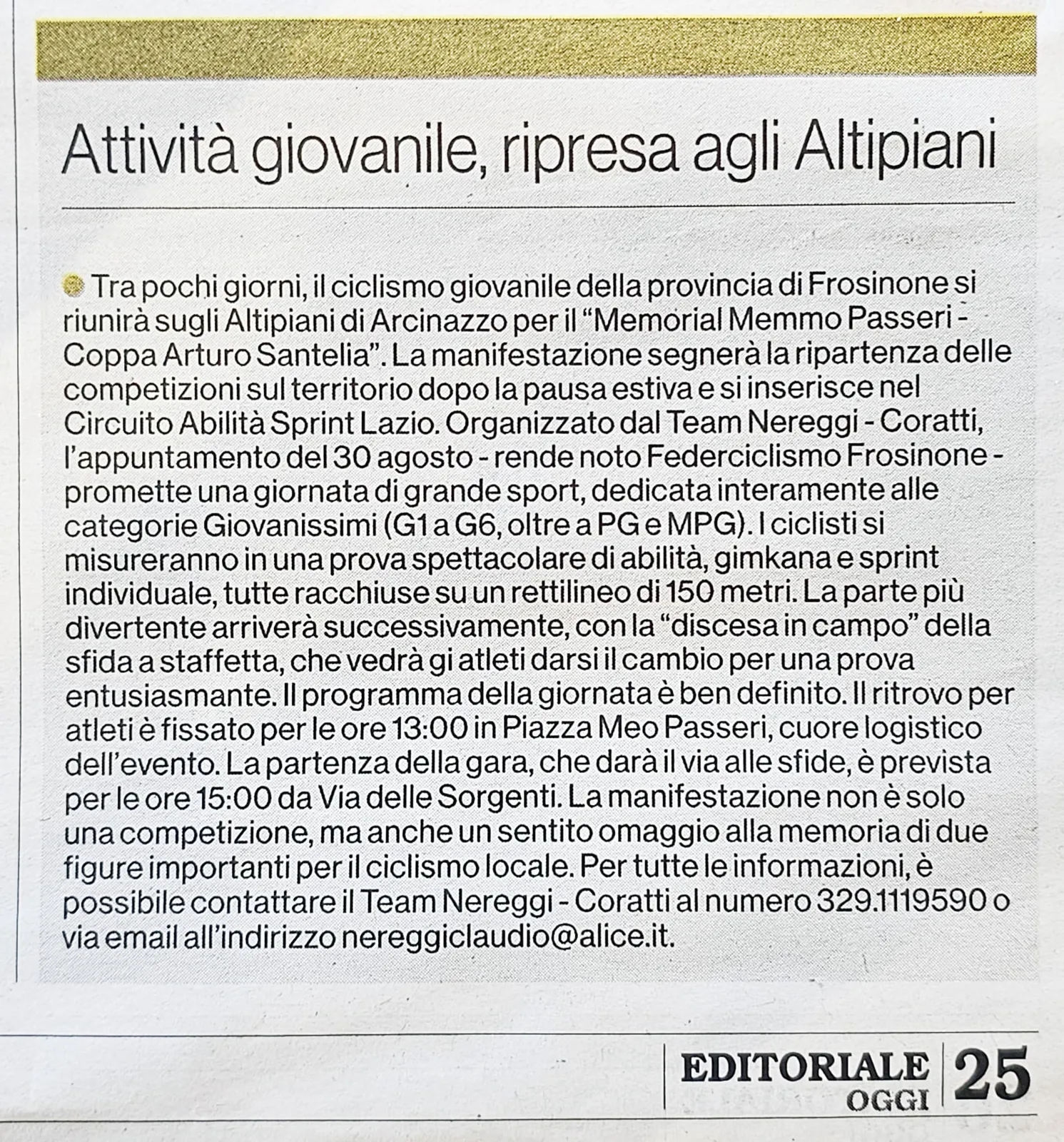 rassegna stampa ciociaria oggi 23.8.25